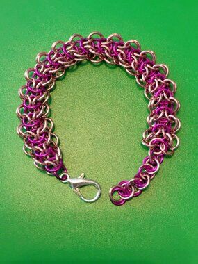 Pale Pink & Electric Violet chain mail bracelet